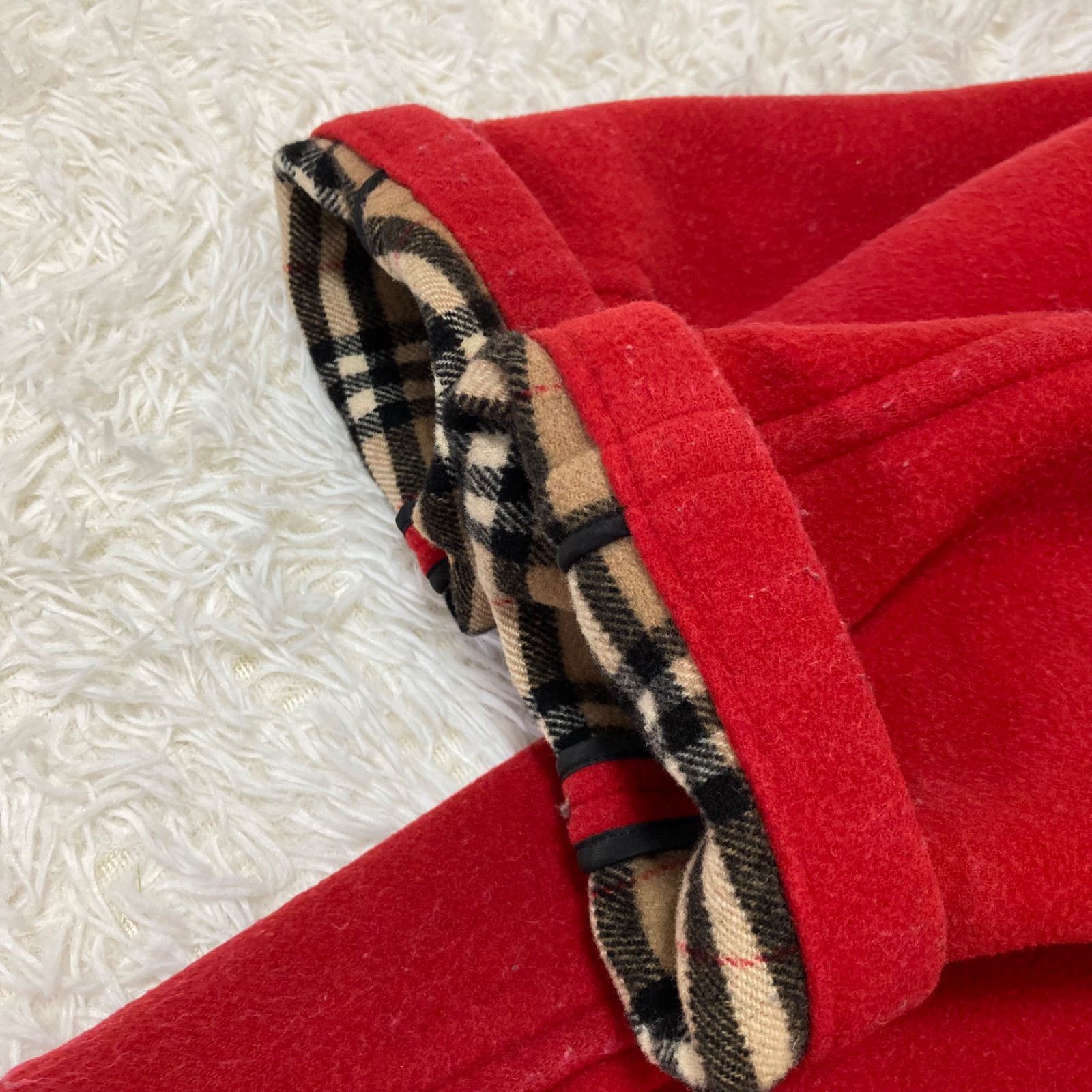 バーバリーブルーレーベル ダッフルコート 裏地ノバチェック レッド サイズＭ WWW_MORNINGWALKER_COM
