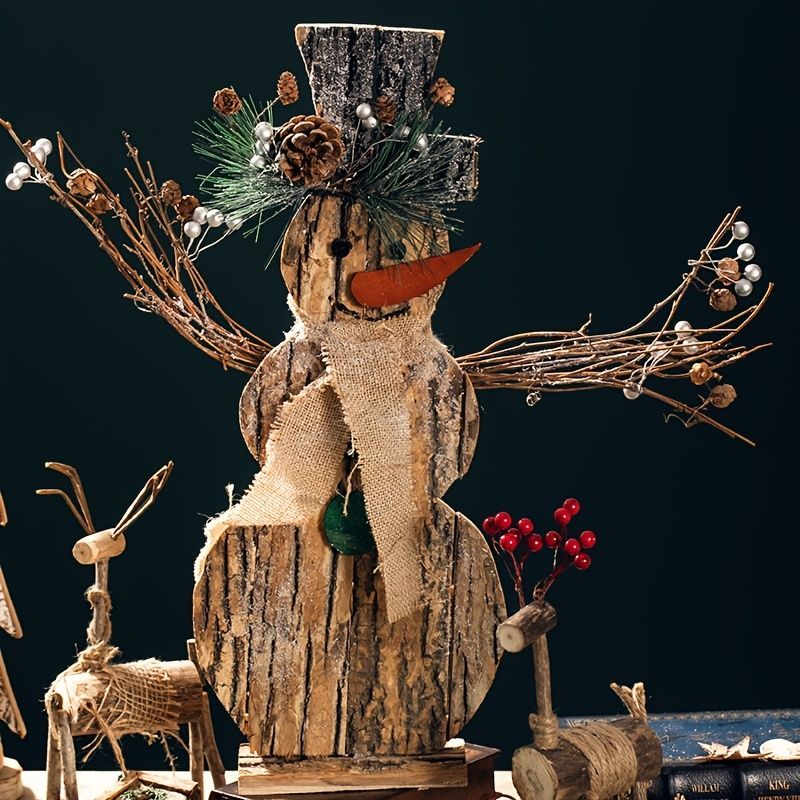 クリスマス オブジェ 置物 木製の雪だるま スノーマン ガーデンオーナメント インテリア インテリア雑貨 室内 寝室 玄関 癒しグッズ 庭 ガーデニング プレゼント ギフト 樹脂 クリスマス装飾 棚装飾