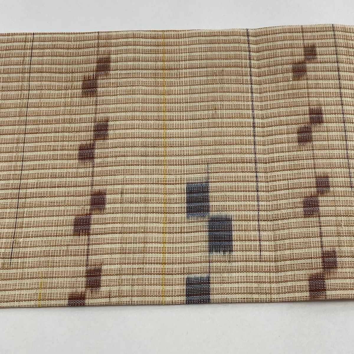 名古屋帯 美品 逸品 証紙 夏帯 八重山上布 幾何学模様 縞 薄茶色 麻  