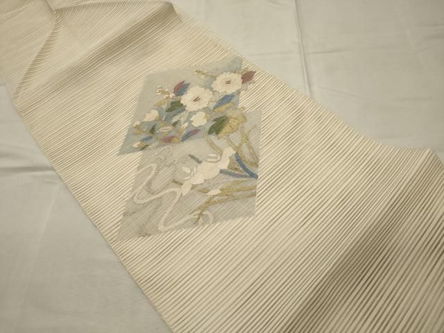 平和屋1□夏物 八寸名古屋帯 絽綴れ 流水芝草文 金銀糸