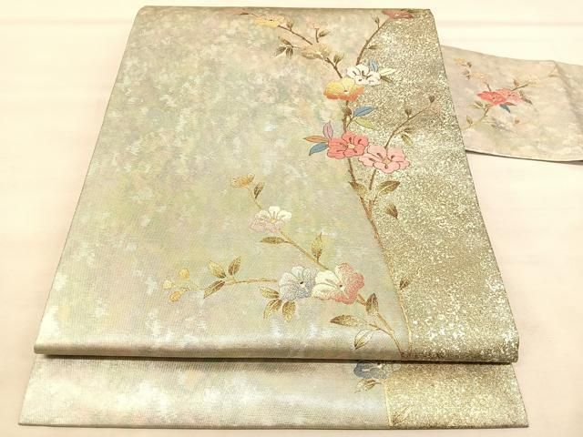 平和屋着物○田中工芸織物 祥園謹製 塩瀬 九寸名古屋帯 雪持ち椿 正絹