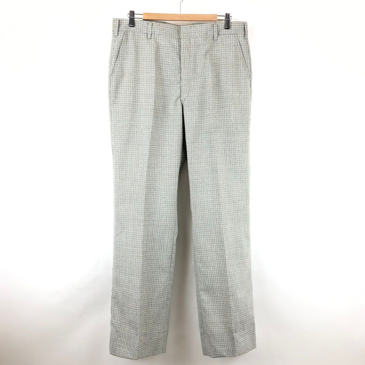 【古着】 スラックス ポリパンツ フレア チェック 70年代 グリーン系 メンズW35 【中古】 n024011