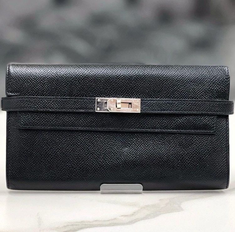 エルメス ケリーウォレット エプソン 黒 長財布 □O刻印