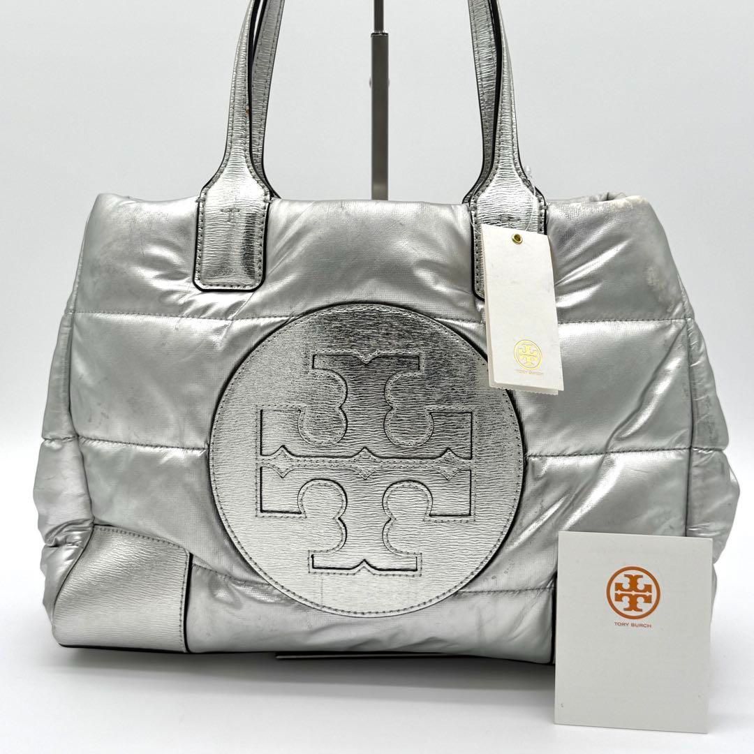 良品】ToryBurch エラ メタリック ナイロン パファー トートバッグ 