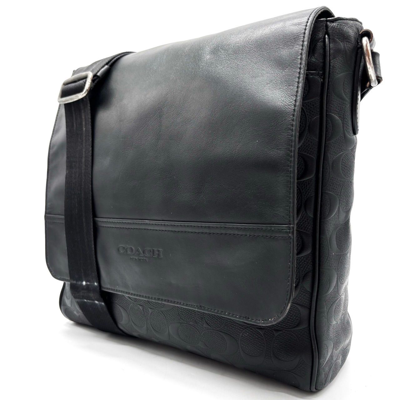 COACH ブラックエンボスショルダーバッグ 良品 COACH コーチ 