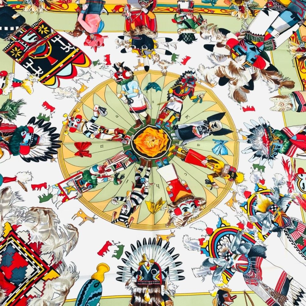 美品 HERMES エルメス カレ90 Kachinas カチナ 民族 マルチカラー 