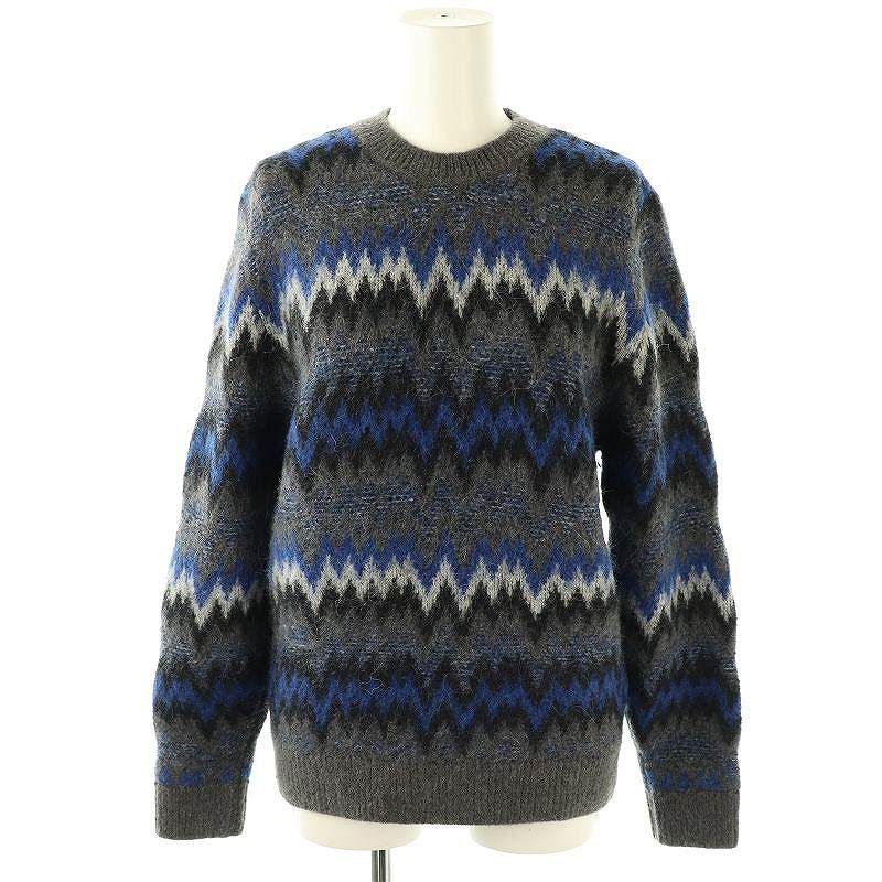 ヘルノ HERNO アルパカ混 総柄 ニット セーター 長袖 42 ブルー グレー  