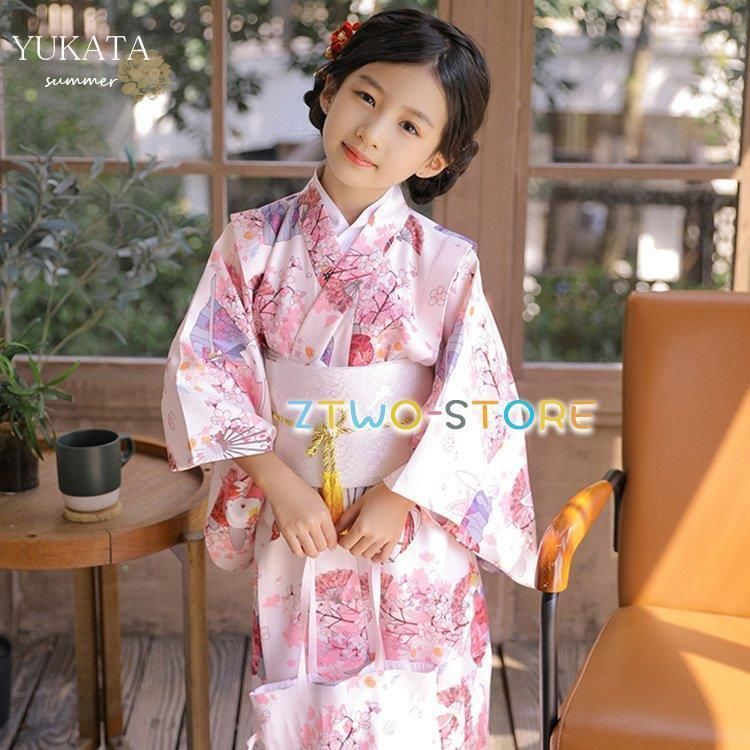 浴衣 子供浴衣 ゆかた yukata ウサギ ウサギ柄 子供 女の子 キッズ 子ども こども ピンク ホワイト 花柄 上品 おしゃれ きれい 洗えDL09LYX