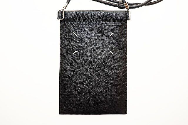 メゾンマルジェラ Maison Margiela SA1VZ0002 2025 フォンフォルダー フォンケース ショルダー ポシェット レザー ブラック ブランド古着ベクトル AA ▲ 250623