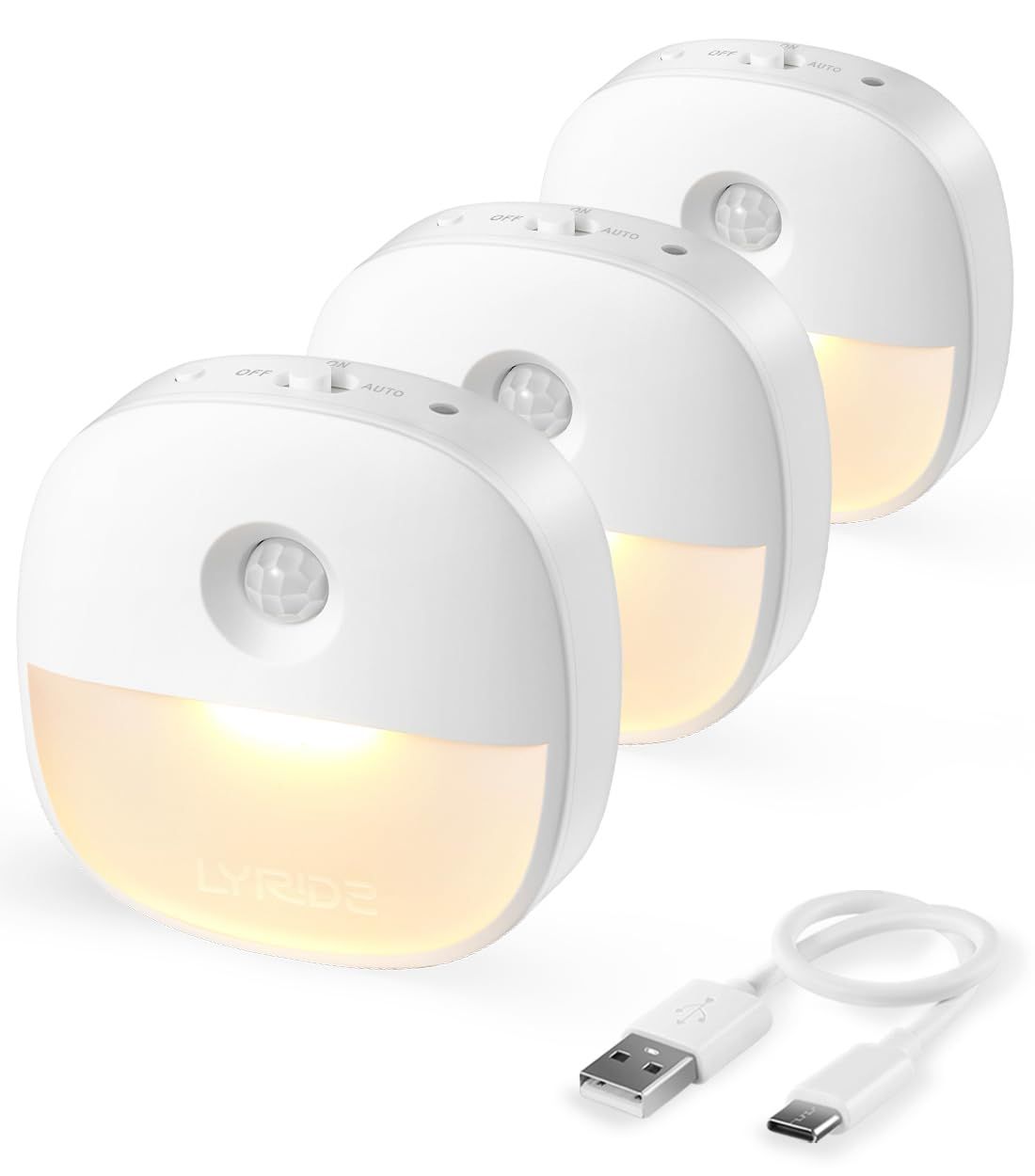 電球色 フットライト 省エネ 3モード 常夜灯 薄型 led 廊下 センサーライト 寝室 無段階調光 玄関 足元ライト 階段 足元灯 納戸 usb充電式 室内用 人感センサーライト 【3個入り・日本語取説】 