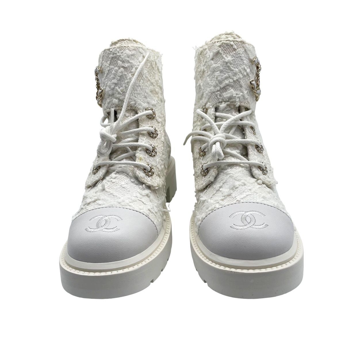 中古】 CHANEL シャネル チェーン ココマーク コットンツイード