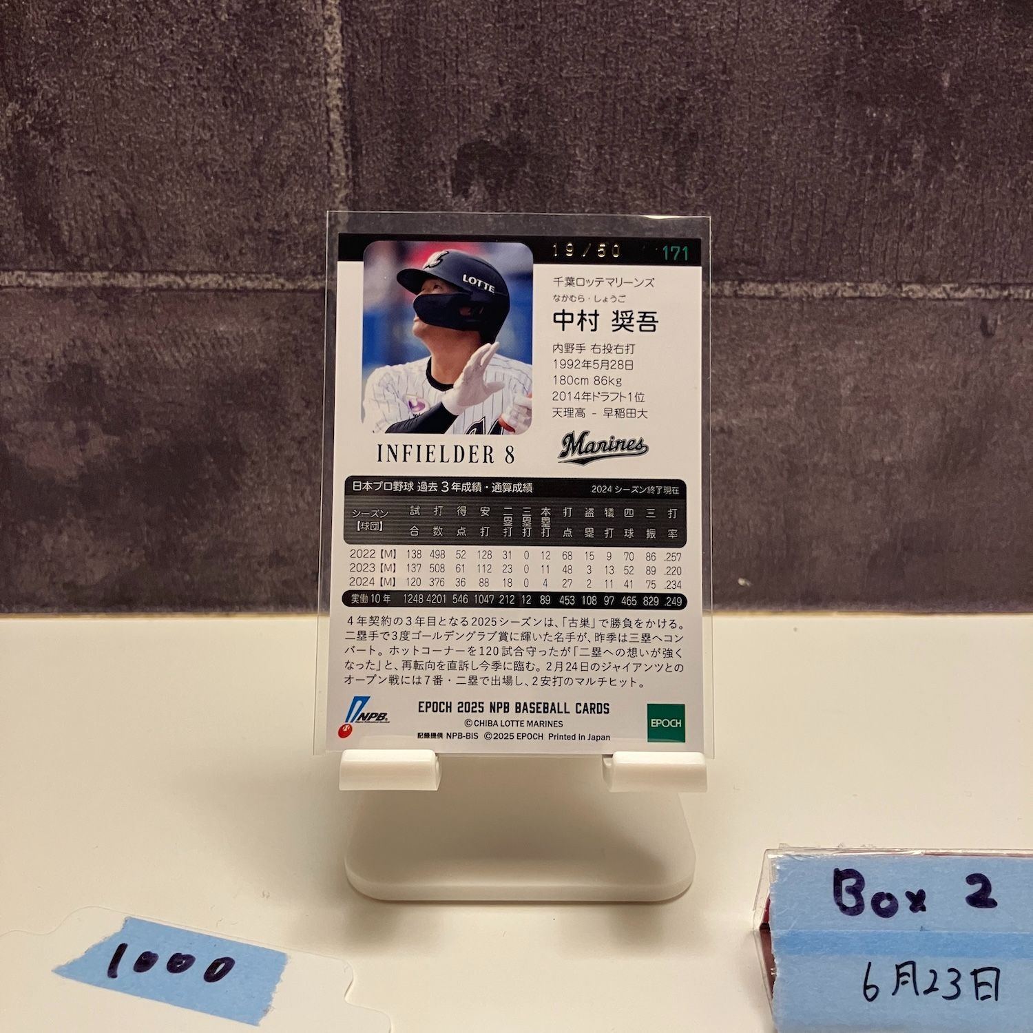 2025 EPOCH NPB 中村奨吾 19/50 千葉ロッテマリーンズ Emerald