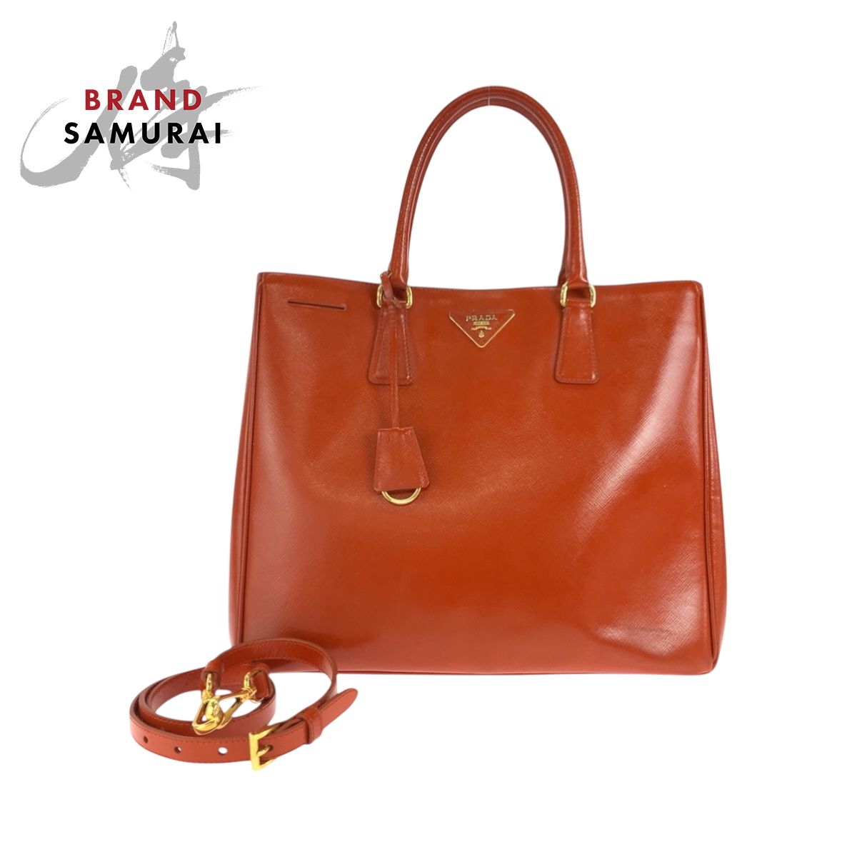 PRADA プラダ サフィアーノ ガレリア オレンジ ゴールド金具 パテントレザー ショルダーバッグ ハンドバッグ 2way レディース 503349