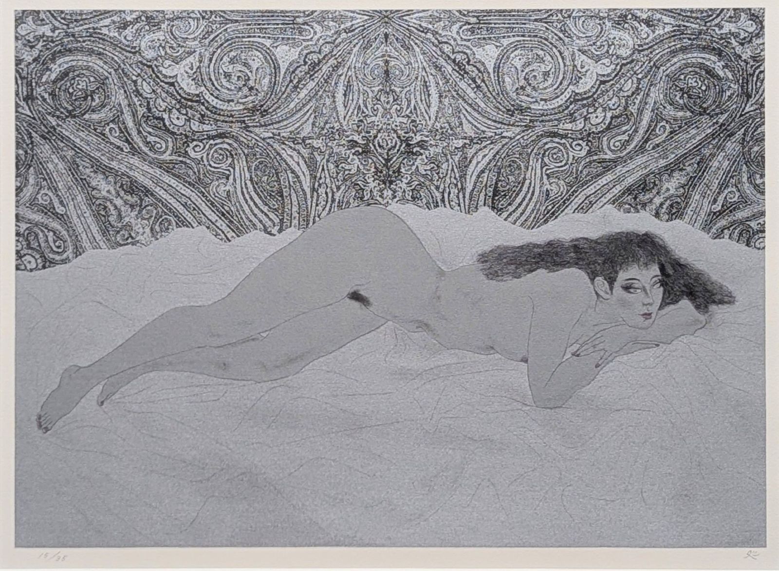 加山又造「裸婦 95-B 黒」リトグラフ 直筆サイン 1995年制作 35部限定