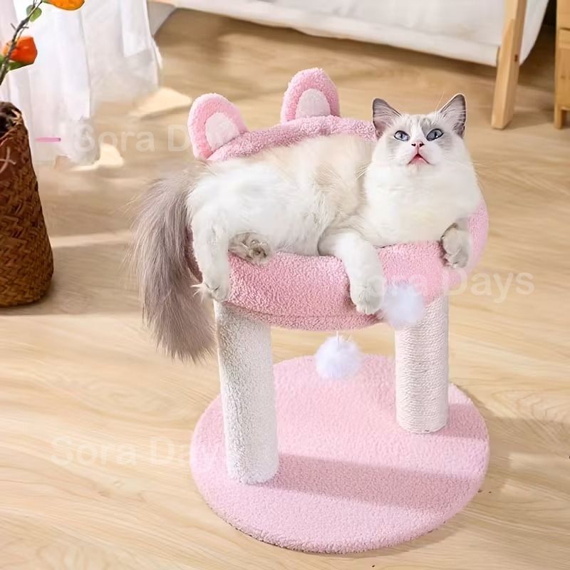 キャットタワー 猫タワー うさぎ型 ふわふわ 小型 可愛い ユニーク おしゃれ インテリア 北欧 据え置き ポンポンおもちゃ 爪とぎ 運動不足解消 省スペース ピンク系 38×38×42cm WWW_NOITHATQUANGTHANH_NET