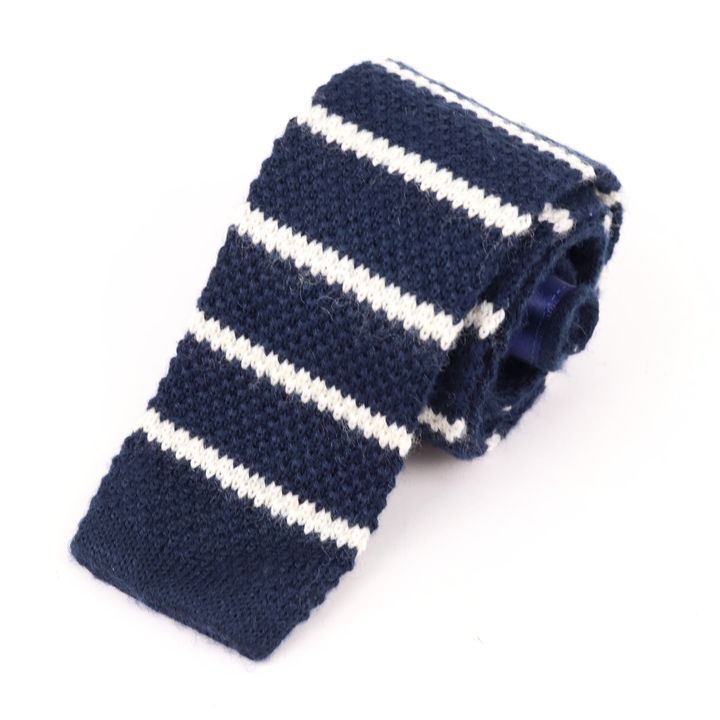 アメリカンイーグル ブランドネクタイ ニットタイ ボーダー柄 ウール混 メンズ ネイビー American Eagle 【中古】