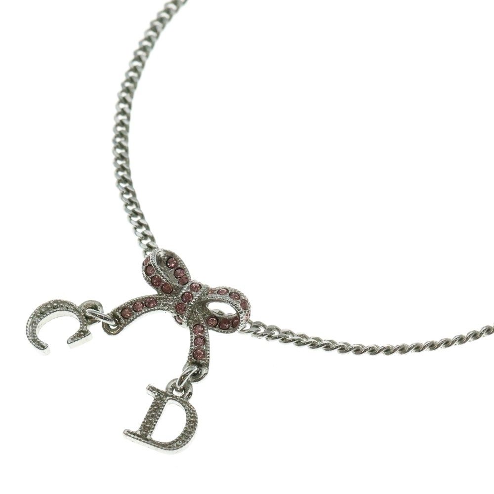 Christian Dior クリスチャンディオール リボン カラーストーン ネックレス ペンダント シルバー