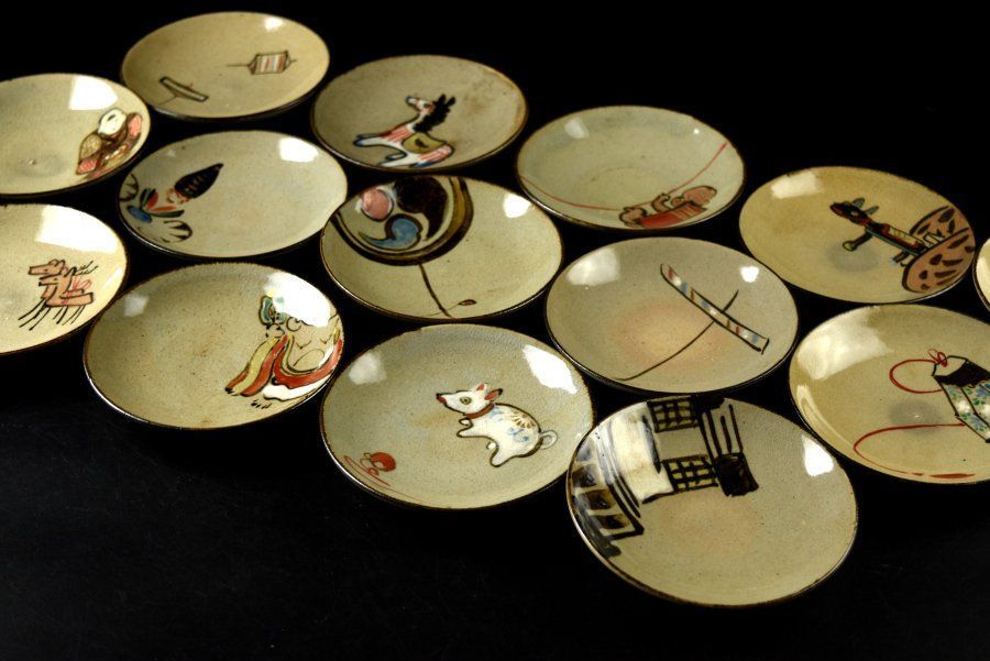 蔵A3166b 乾山 絵替 小皿 郷土玩具図など 十五客