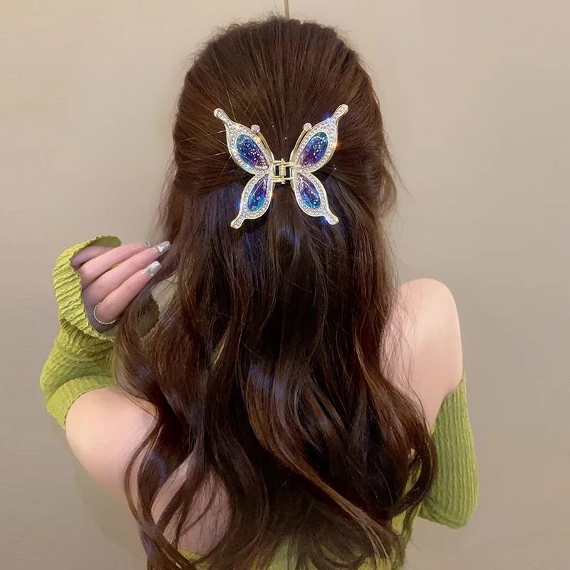 手作り蝶々ポップカラー❁︎ブルー ヘアクリップ-