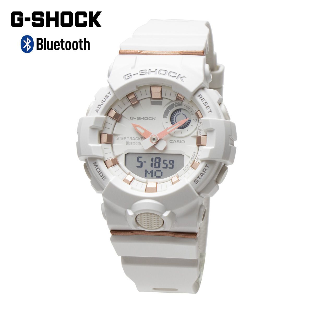 【新品・二年保証】G-SHOCK ジーショック 腕時計 CASIO カシオ 小さめ スマートウォッチ Bluetooth スマホリンク G-SQUAD GMA-B800-7A ホワイト ローズゴールド 歩数計 万歩計 ランニング ジョギング カロリー計算