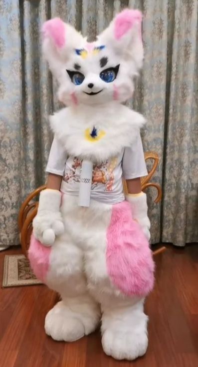 マスク ファースーツ 着ぐるみセット キツネ ピンク ケモノ ファー