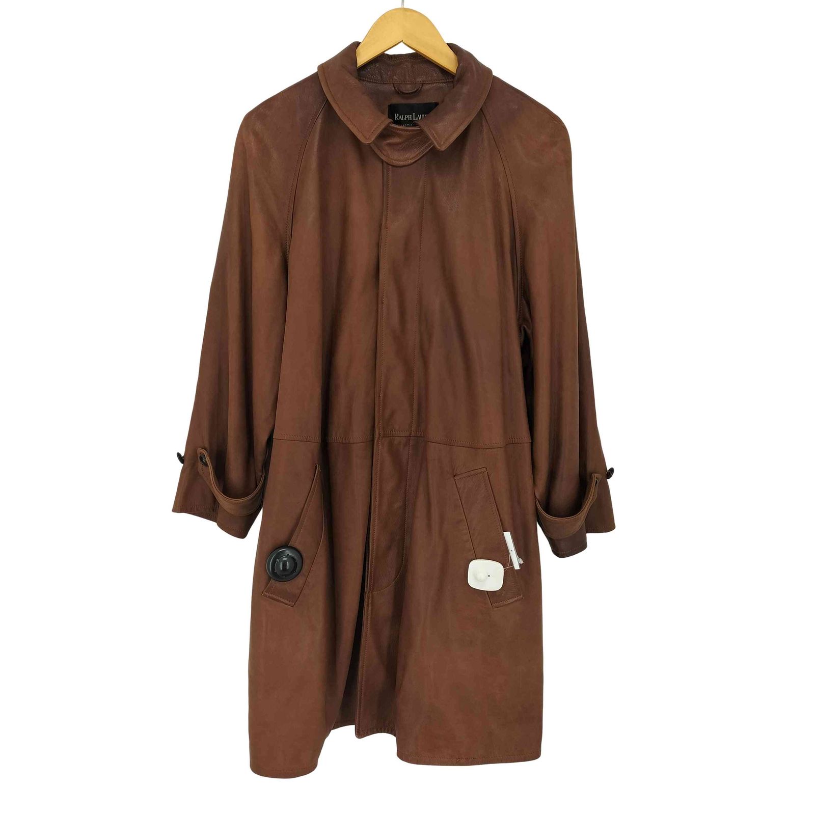 ラルフローレンブラックレーベル RALPH LAUREN BLACK LABEL イタリア製レザートレンチコート レディース UK 8