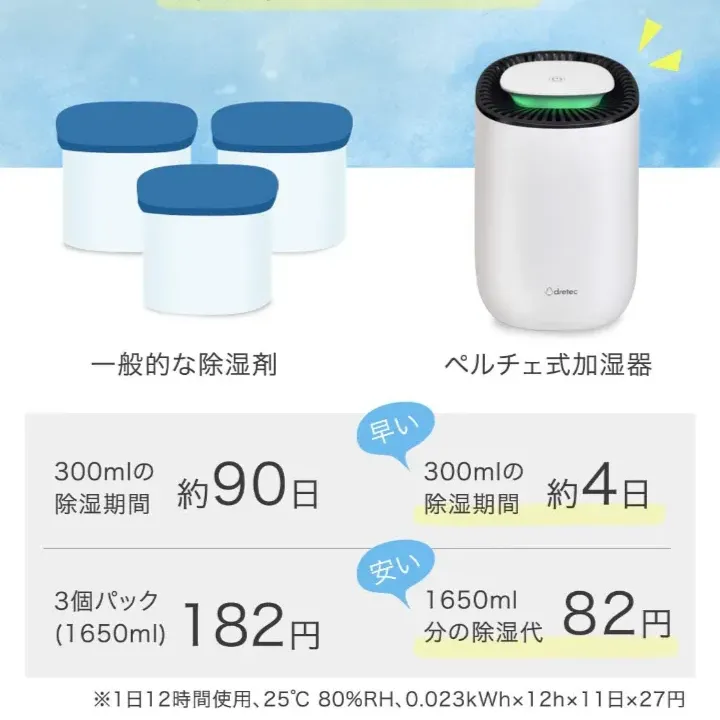 ドリテック　クアラコンパクト除湿器　／ホワイト　操作簡単　ジメジメの時季に最適　梅雨・雨の時季　除湿器