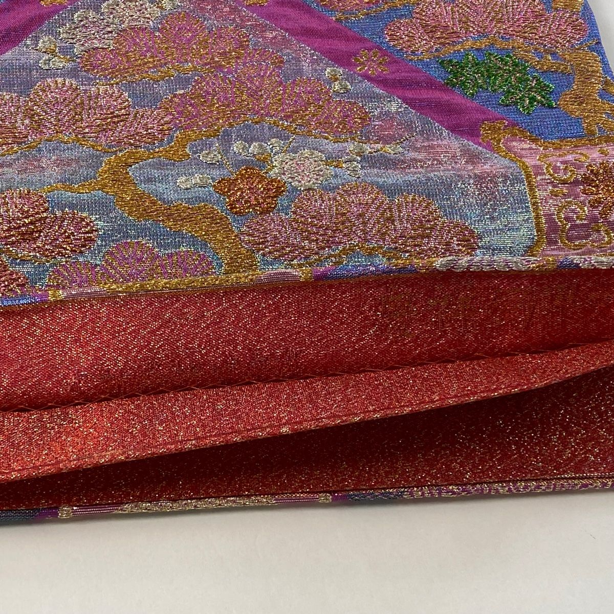 バイセル 着物 逸品 袋帯 薄紫 佐波理 松傘和鏡友 鳥 金糸 銀糸 ラメ 六通 正絹 ☆☆☆☆☆ 付下げ 身丈164cm 裄丈69.5cm L 袷 前田仁仙 落款 更紗 縦縞 金彩 濃紫