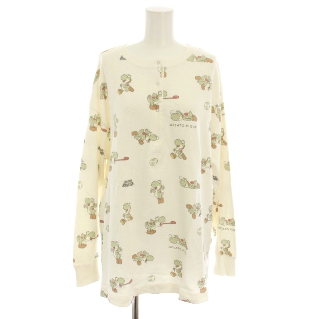 ジェラートピケ gelato pique スーパーマリオ SUPER MARIO 21AW ルームウェア 上下 ロンT カットソー 長袖 ロングパンツ イージーパンツ ヨッシー柄 F 白 ホワイト 緑 グリーン PWCP214351 PWCT214333