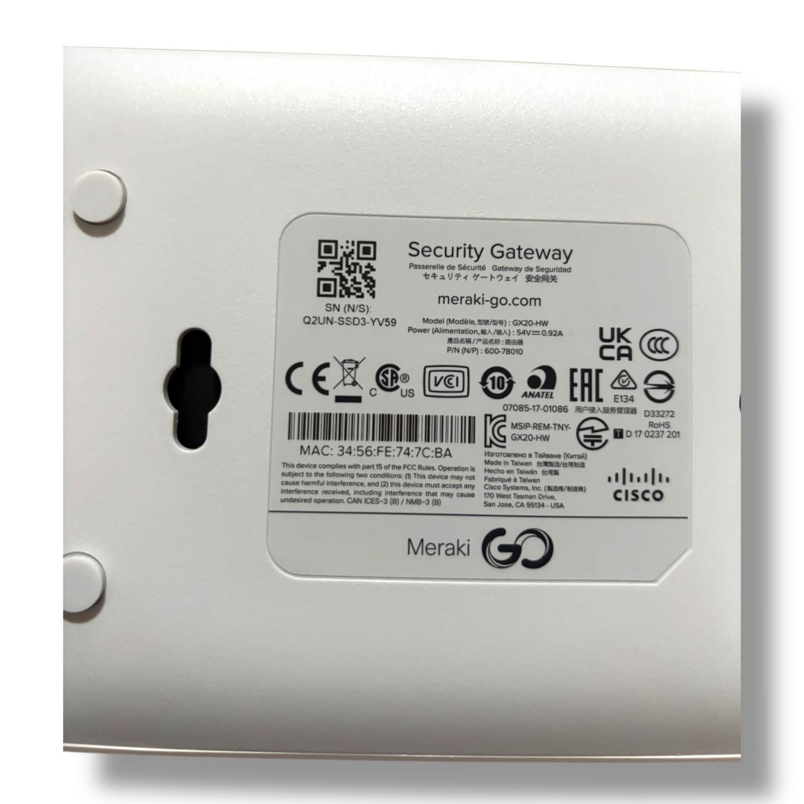 中古】シスコシステムズ Meraki Go ルータ ファイアウォール GX20
