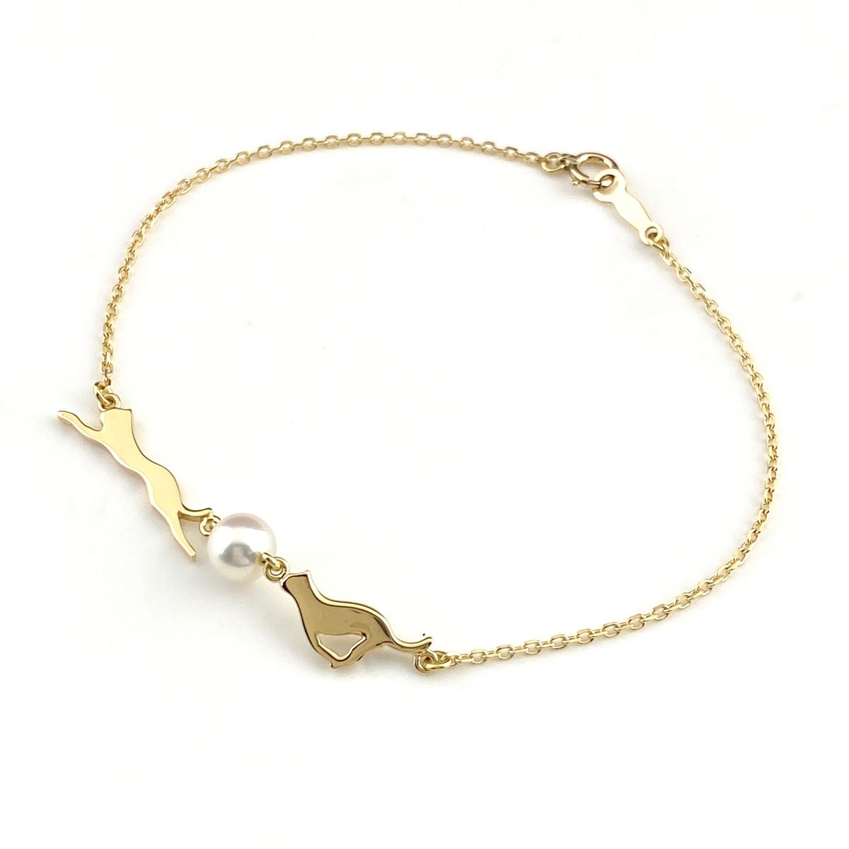 ミキモト MIKIMOTO アニマルモチーフ デザインブレスレット YG イエローゴールド 腕輪 パール 真珠 猫 キャット ブレスレット K18 パール レディース