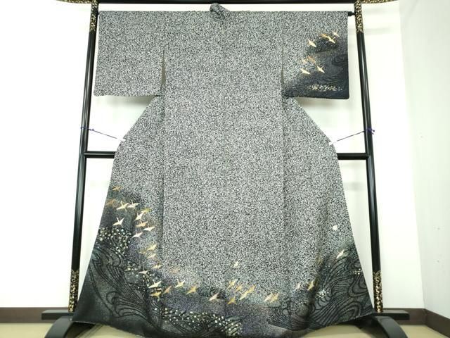 平和屋着物●訪問着 作家物 流水飛鶴文 たたき染め 金彩 正絹 DAAU5190ps