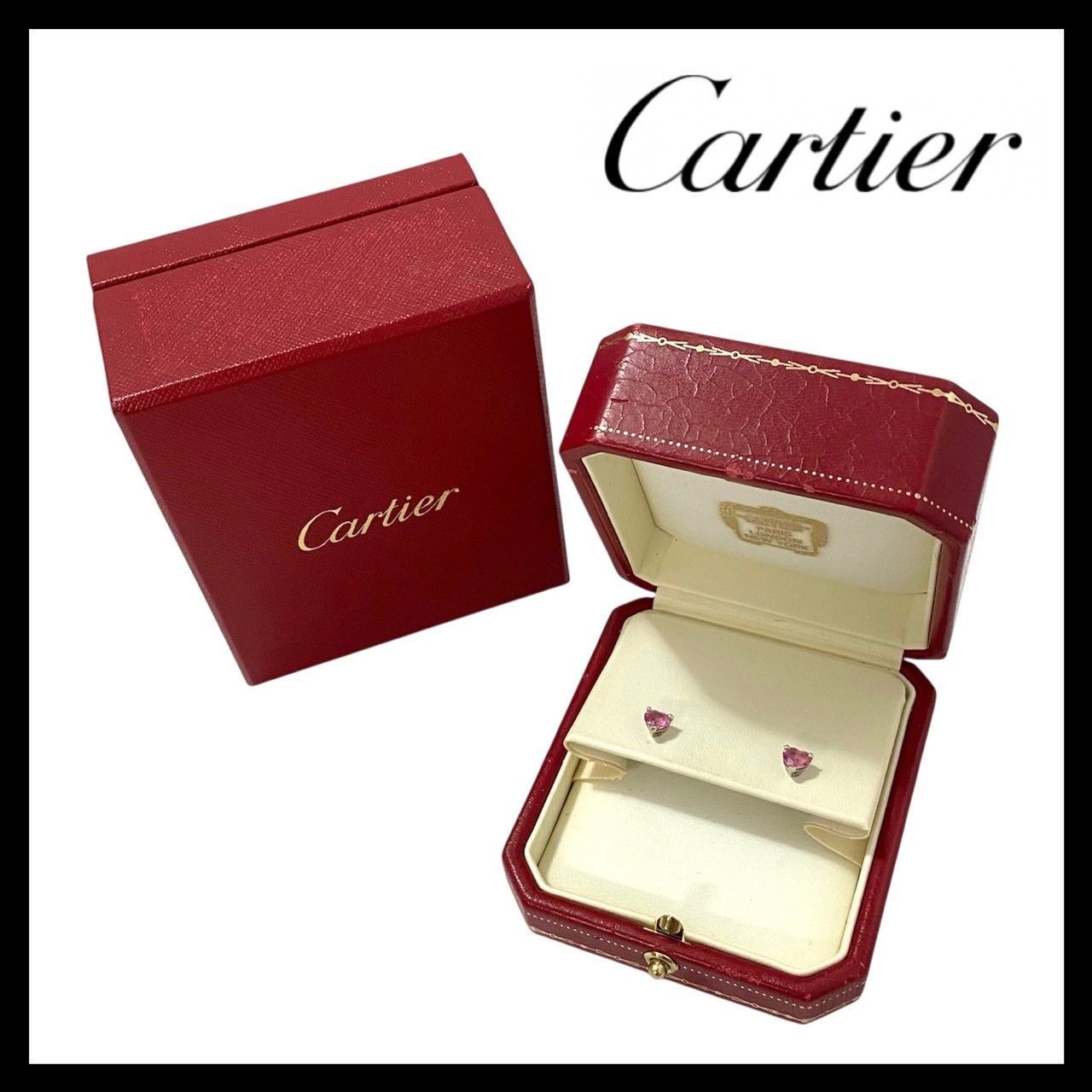 M【Cartier】ハート シェイプ ピンクサファイア ピアス 750 K18WG