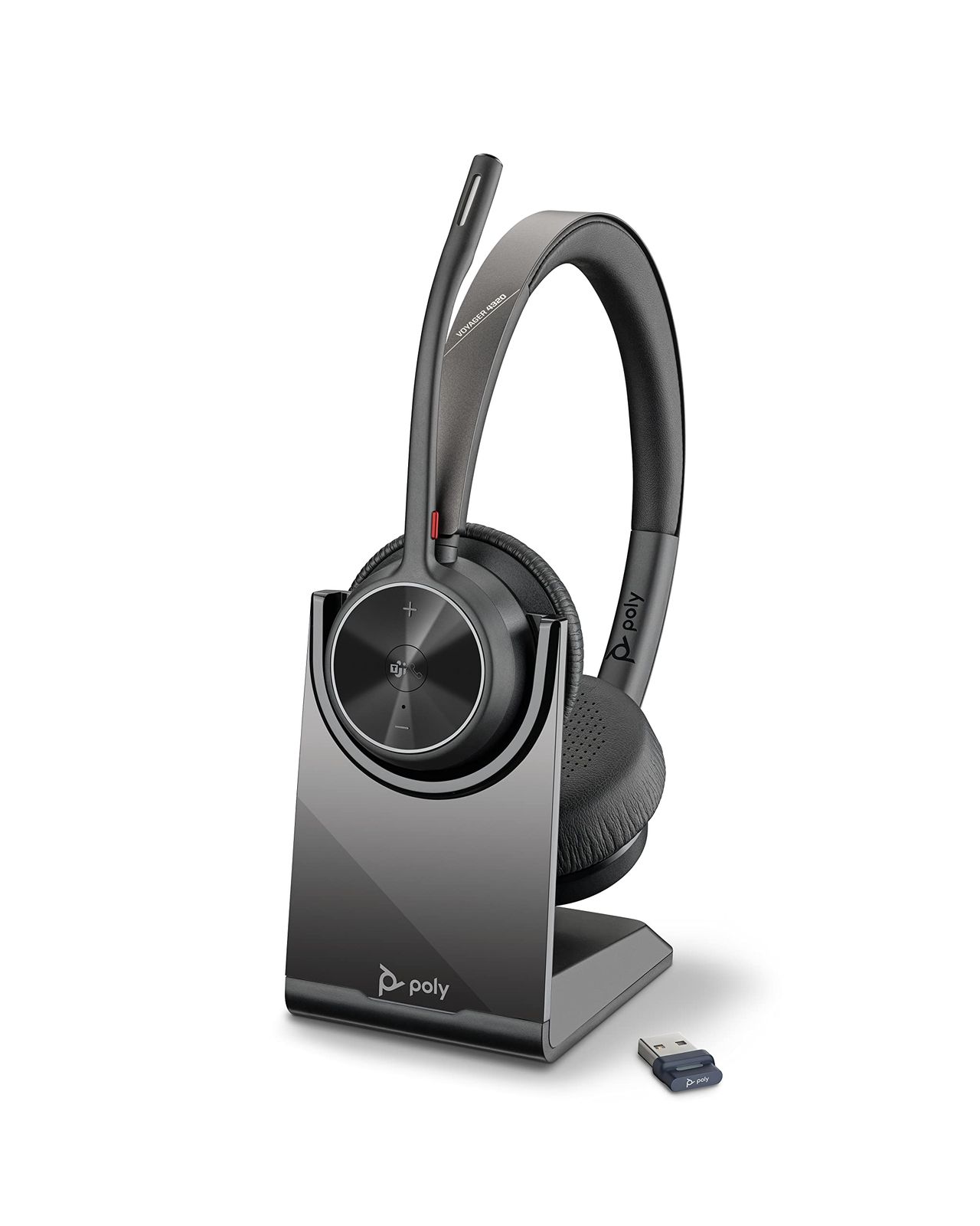 Poly Voyager 4320 UC ワイヤレス ヘッドセット - 充電スタンド ノイズキャンセル ブーム マイク付きステレオ ヘッドセット 連続使用時間24時 ブラック 両耳 充電スタンド付属|Bluetoothドングル付属 USB-A接続
