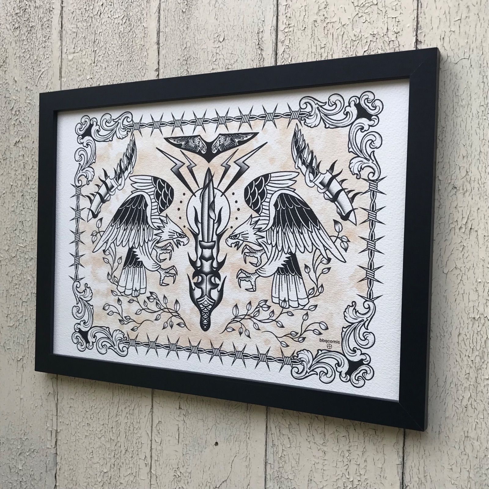 尾九 タトゥー アート アメトラ イーグル A4サイズ フレーム付き