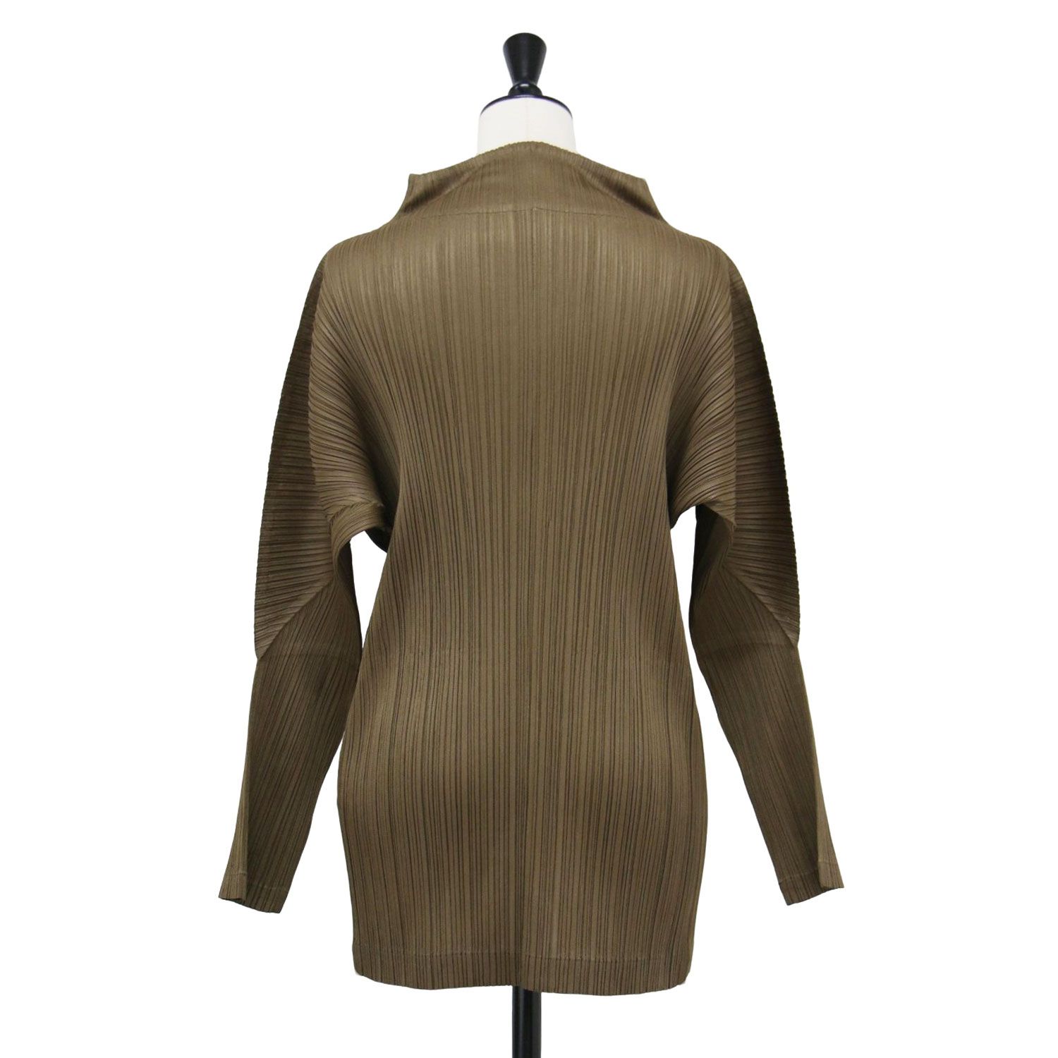 PLEATS PLEASE プリーツプリーズ ジャケット カーキ サイズ 3 L | プリーツ 1ボタン ジャケット | カーディガン | 羽織り 長袖 スタンドカラー ドルマンスリーブ | 日本製 | アウター ブルゾン 上着 レディース