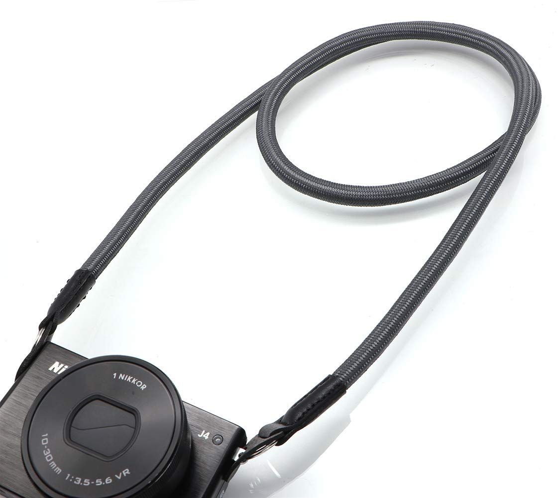 INPON カメラストラップ ネックストラップ 金属リング リングカバー付き 一眼レフ ミラーレス コンパクトカメラ用 ブラック 線径8mm