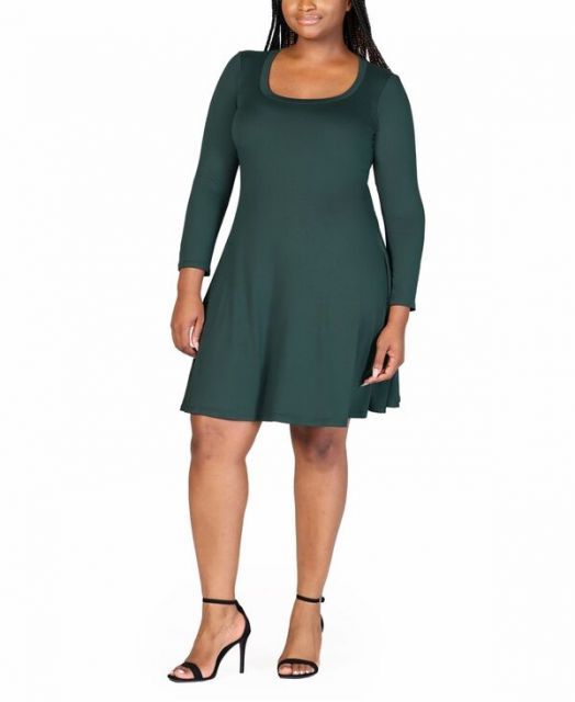 送料無料 24セブンコンフォート レディース ワンピース トップス Plus Size Flared Dress Hunter