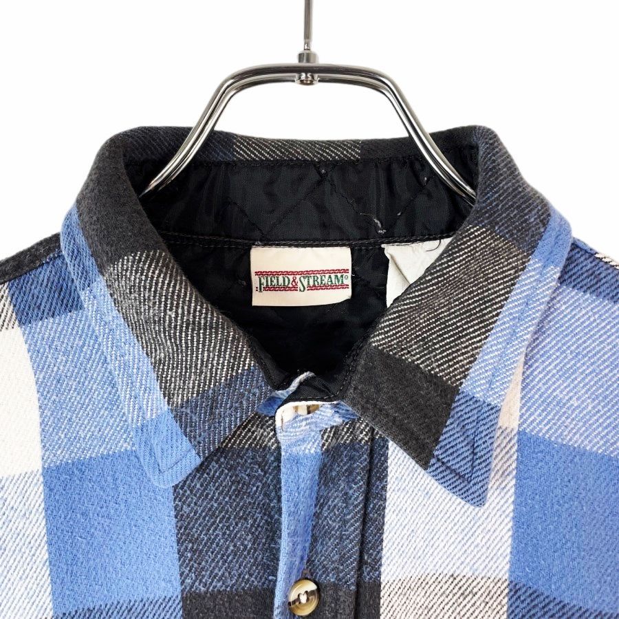 80s90sフィールドアンドストリームField&Stream長袖シャツジャケットフランネルシャツゴツネル裏地キルティング中綿チェック青ブルー