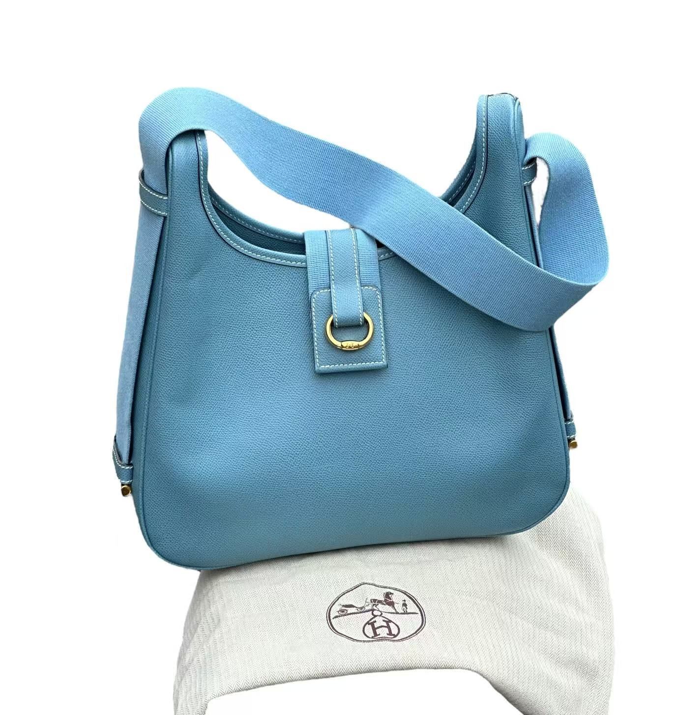 超美品◇エルメスHERMESサコTSAKOブルージーン水色2wayショルダー  