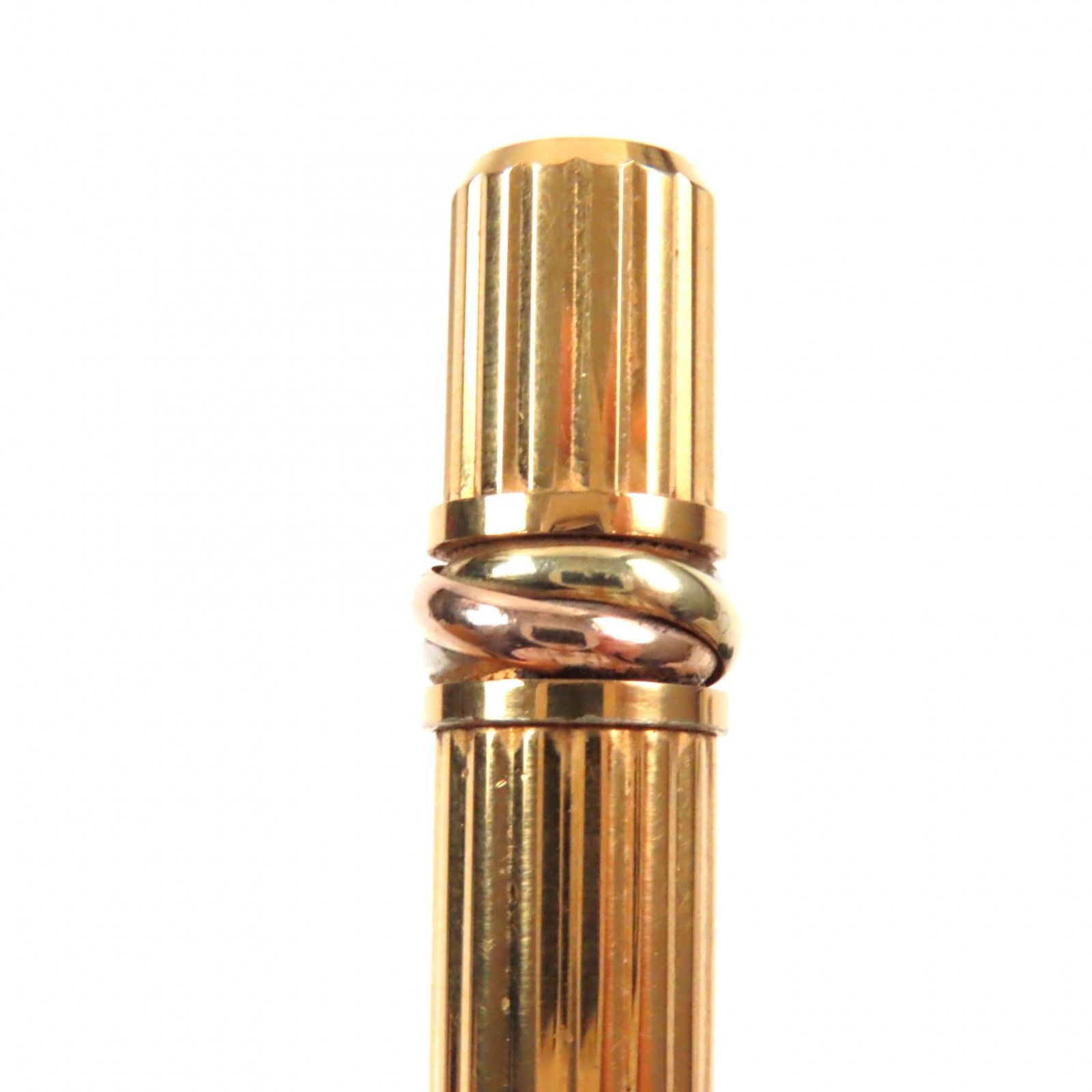 Cartierカルティエ ツイスト式ボールペン ゴールド アンティーク 替芯同封 良品▽Cartier カルティエ トリニティ ストライプ柄 ロゴ刻印