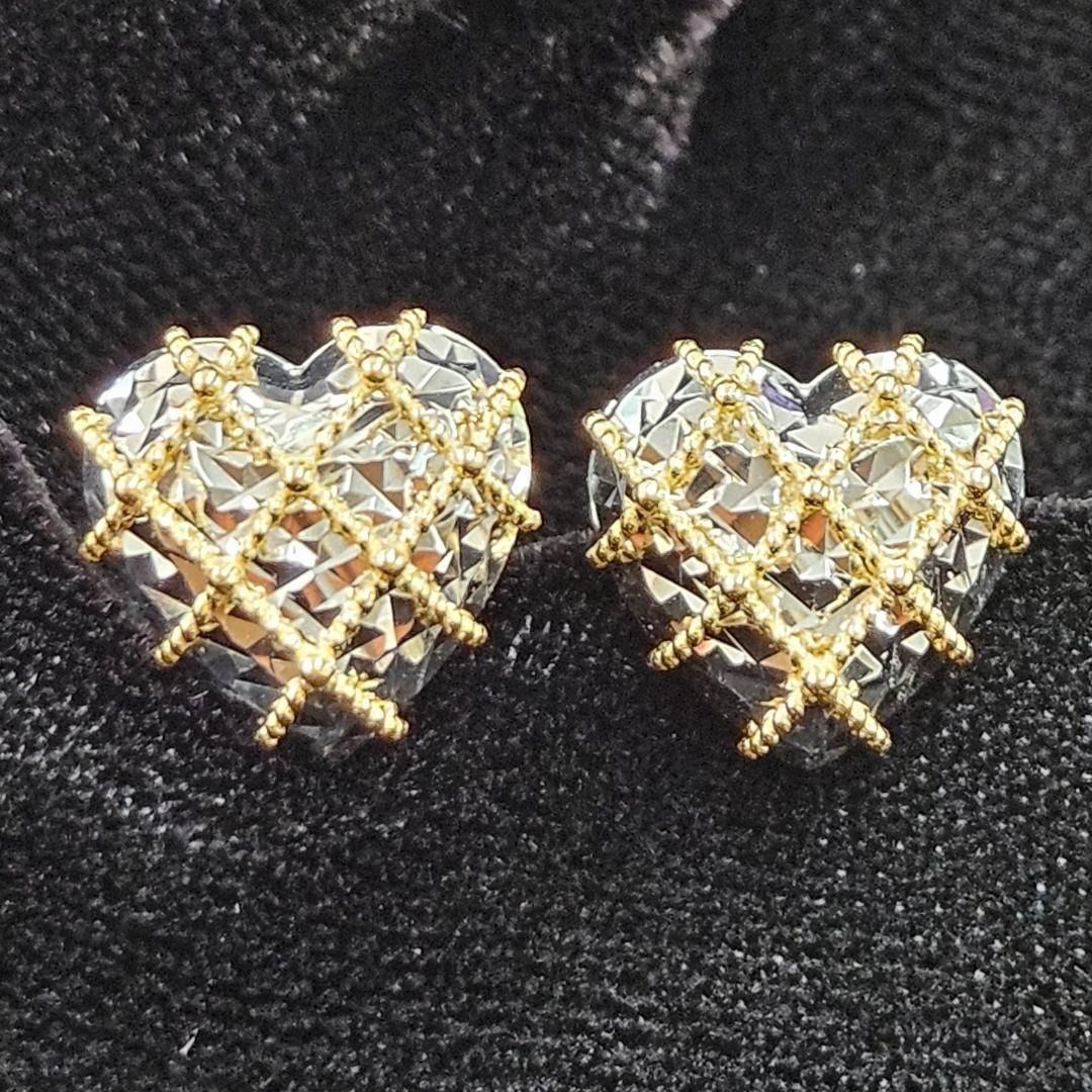 コンビカラー ダイヤモンドカット 18金 K18 ハート ペンダント トップ