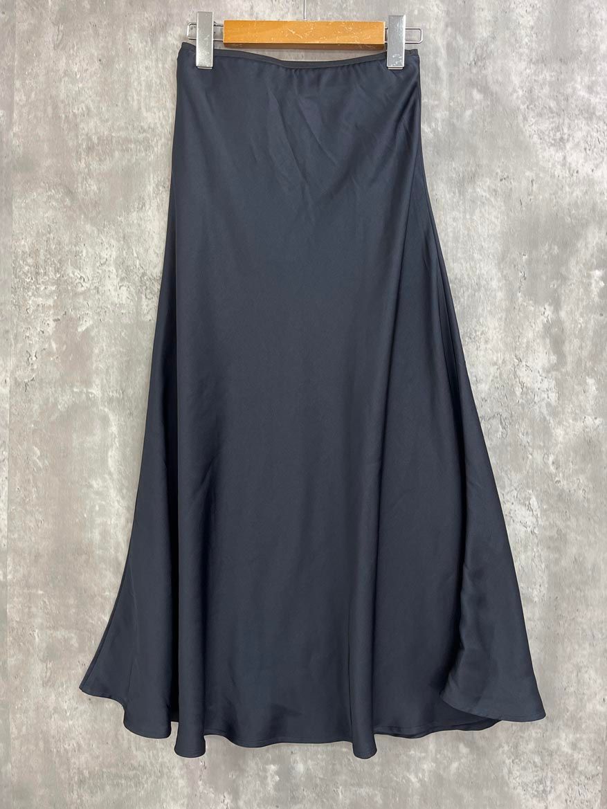 CAROLL キャロル サテン調 ロング フ スカート size34|チャコール ◎レディース
