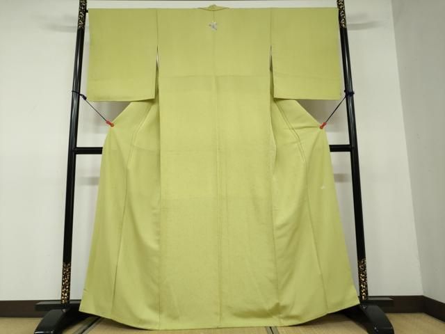 平和屋着物 上質な色無地 作家物 花唐草地紋 若苗色 正絹 DAAW5359ud