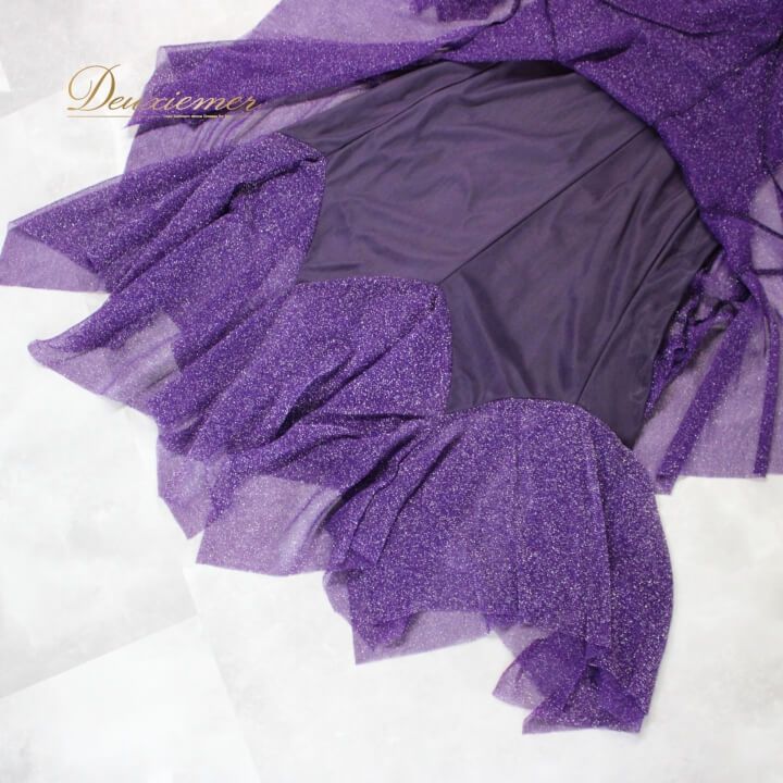 【美品 社交ダンス衣装】ワンピース ドレス prima boutique プリマブティック 紫 パープル レース 銀 シルバー 花柄 豪華 派手 社交ダンス 衣装 スタンダード ドレス ワンピース レッスン