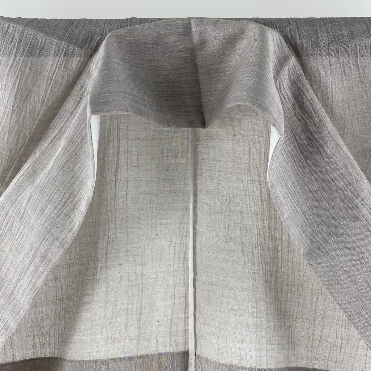 紬 身丈163cm 裄丈66.5cm M 薄物 小千谷ちぢみ 証紙 薄紫 麻 美品 逸品  