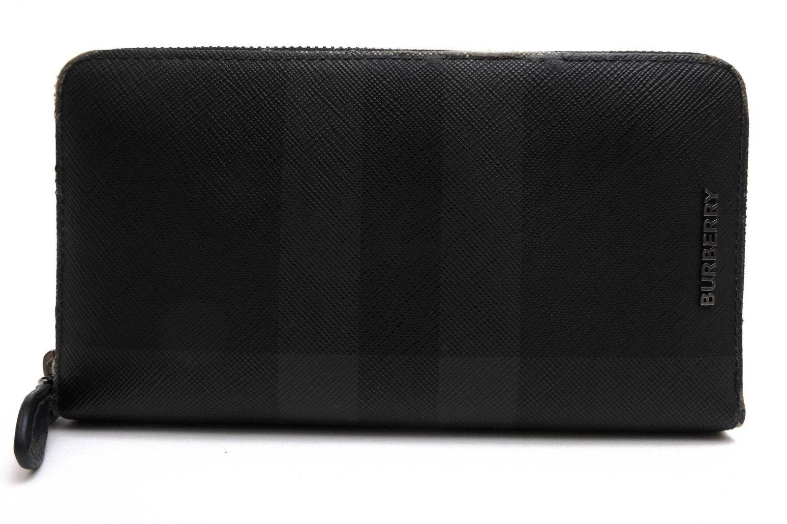 バーバリー／BURBERRY 長財布 財布 ウォレット メンズ 男性 男性用 PVC レザー 革 ブラック 黒  8064586 Charcoal Check and Leather Ziparound Wallet ラウンドジップ ラウンドファスナー