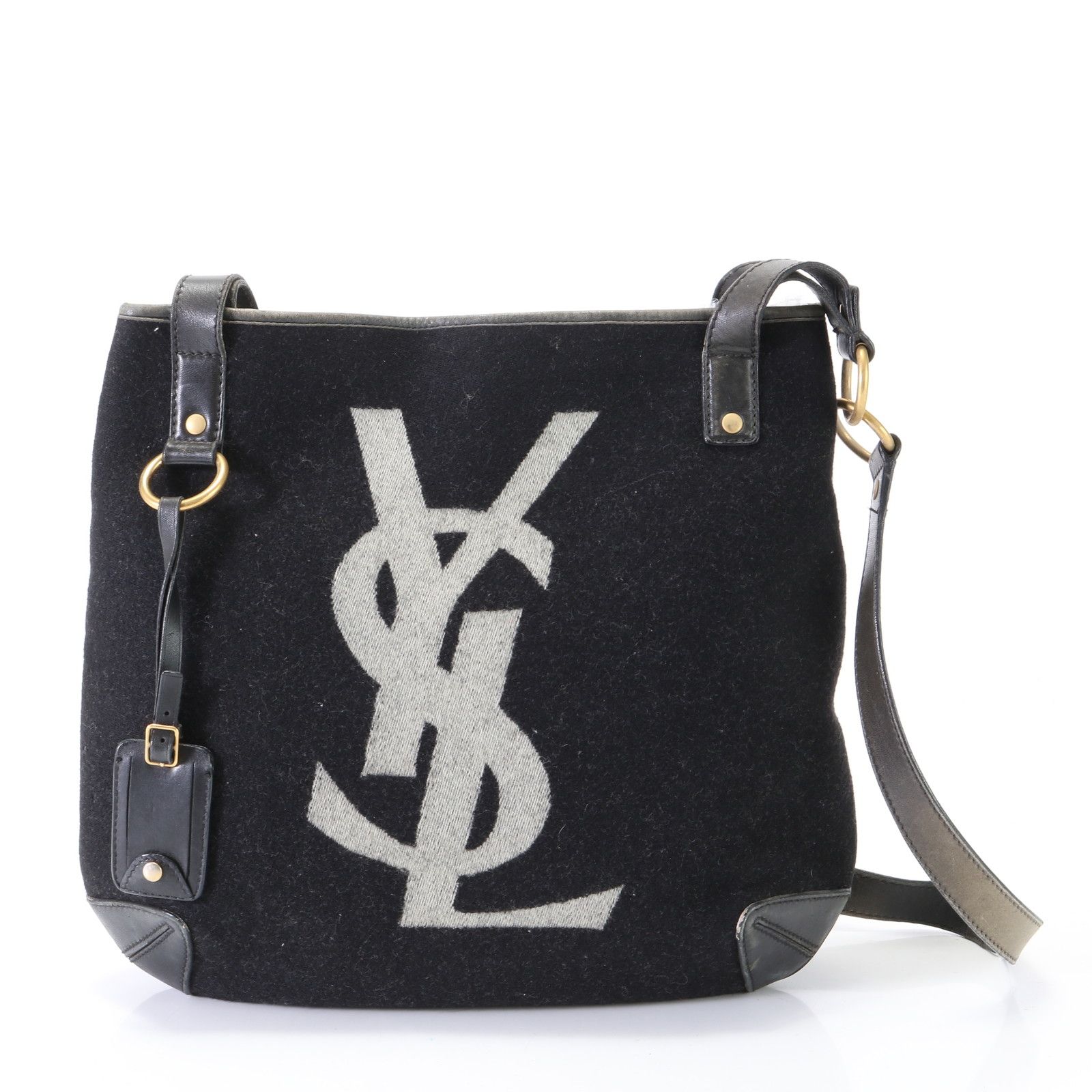 美品 ヴィンテージ イヴ サンローラン デカロゴ YSL ショルダーバッグ 斜め掛け メッセンジャー 革 メンズ レディース YYM V20-2【中古】