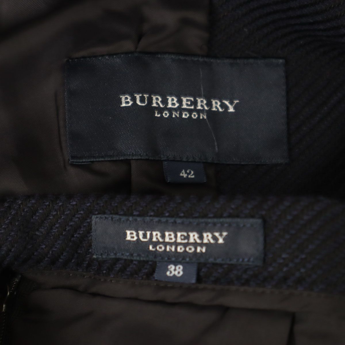 古着 BURBERRY バーバリー シルクブレンド スカートスーツ 上下 セットアップ 42/38 ネイビー 三陽商会 レディース BURBERRY - 古着 BURBERRY バーバリー シルクブレンド スカートスーツ