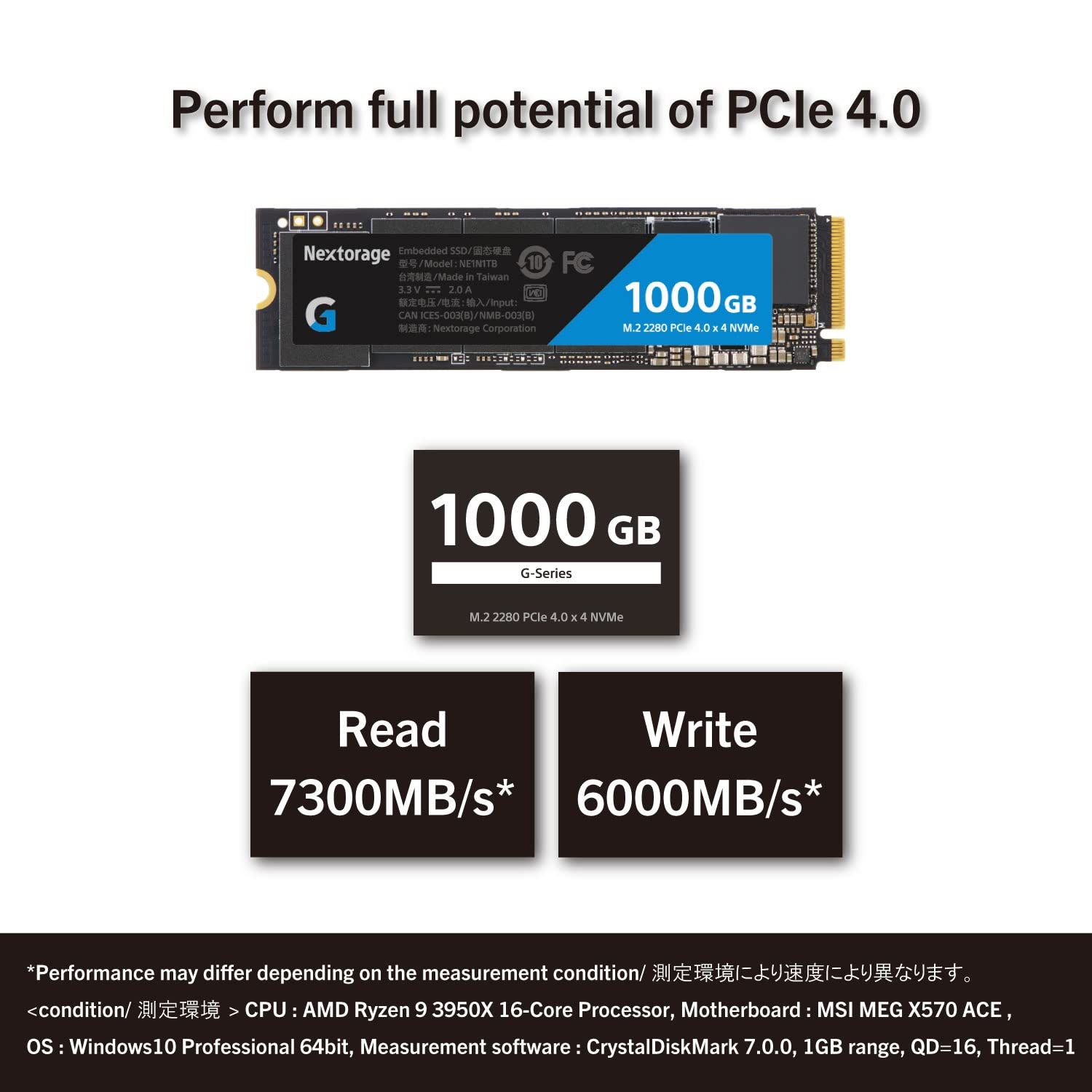 Nextorage Gシリーズ 1TB 内蔵SSD M.2 2280 DRAM搭載 最大転送速度7300MB s PCIe Gen 4.0 x 4 NVMe 1.4 NE1N1TB GHNEL 1000GB ネクストレージ 拡張SSD 高耐久性 長寿命
